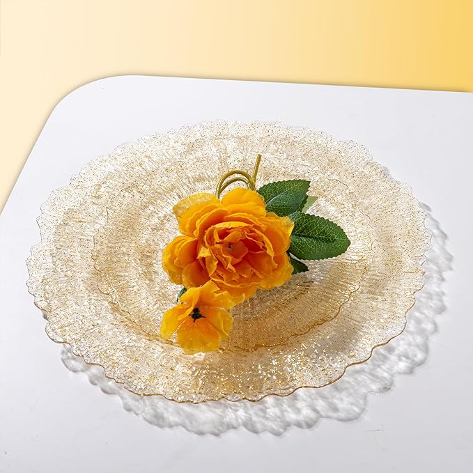U-QE 60PCS Gold Plates for Party - Gold Plastic Plate Disposable&Reusable - Gold Glitter Heavy Duty Plastic Plates for Party&Wedding Including 30 Dinner 10" & 30 Dessert Plate 7"