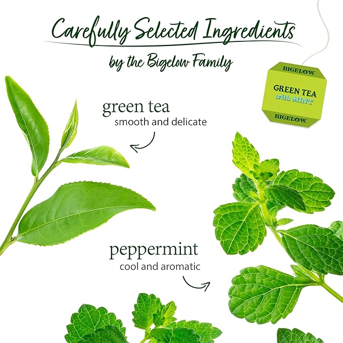 Bigelow Tea Green Tea with Mint, Caffeinated Tea with Green Tea and Peppermint, 20 Count (Pack of 6), 120 Total Tea Bags