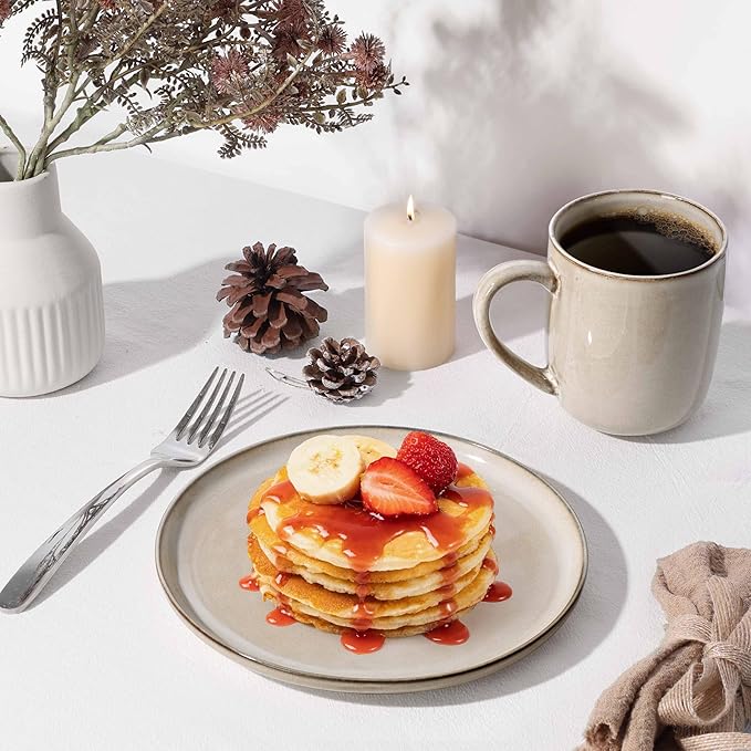 Herogo Ceramic 7.9 Inch Dinner Dessert Plates Set of 4, Small Stoneware Dinnerware Plate Set, Double Reactive Glaze Large Dinnerware Plates for Kitchen, Microwave, Oven & Dishwasher Safe, Cream Khaki