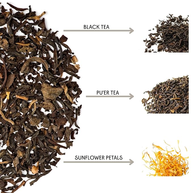 The Tea Spot Bolder Breakfast Tea with Dark Chocolate Flavoring | Blend of Black Tea, Pu’erh Tea, Calendula Flowers, Sunflower Petals, and Chocolate Flavoring | 15 Tea Bags