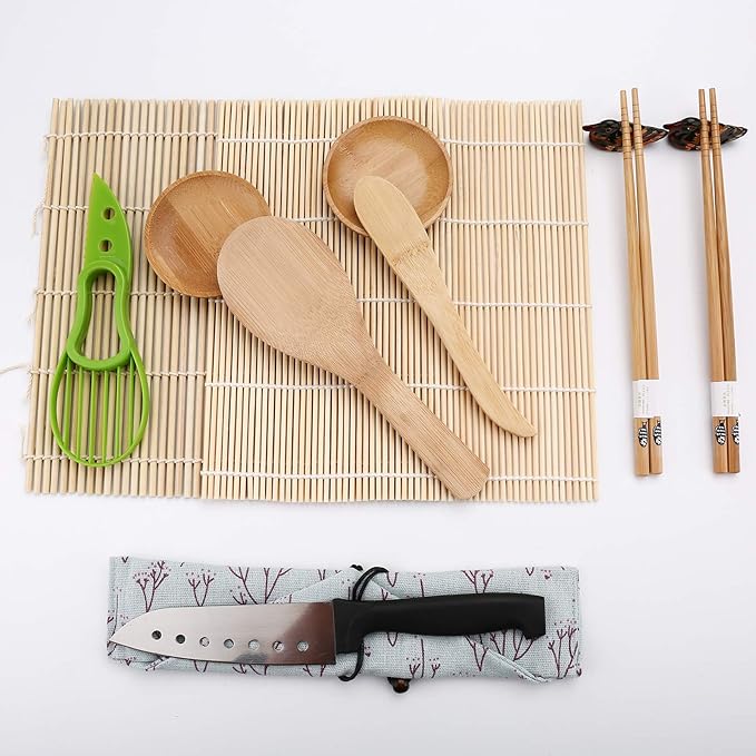 Luney Sushi Making Kit, All in One Sushi Roller Set Maker Kit with Bamboo Rolling Mat, Bazooka, Chopsticks Holders, Rice Paddle, Avocado Slicer for Beginners, Adults, Family, Friends, Home