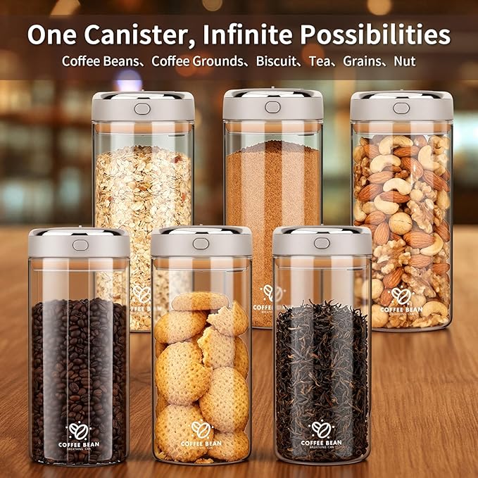 57oz Airtight Glass Coffee Canister with One-way CO2 Valve, Borosilicate Vacuum Coffee Bean Storage Canister with Date Tracker, Wide-Mouth Storage Container for Coffee Bar,Home,Kitchen