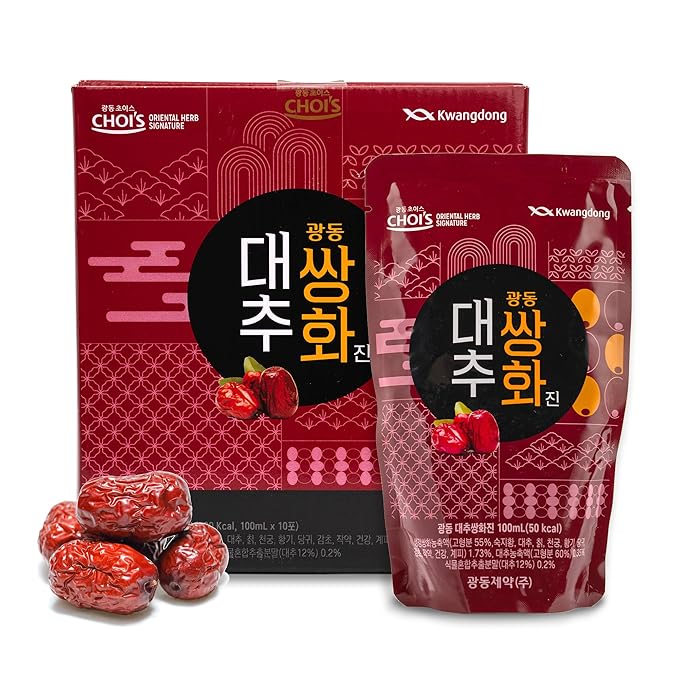 KWANGDONG Ssang Hwa Jin (Jujube) - Korean Traditional Herbal Jujube(Dates) Tea, Supports General Wellness, Energy, and Vitality, 10 Pouches