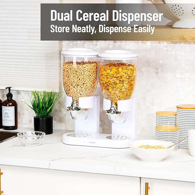 Mind Reader Double Dry Food Dispenser, 2 x 3.5L Countertop Containers for Cereal, Granola, Candy, Rice, and Coffee Beans