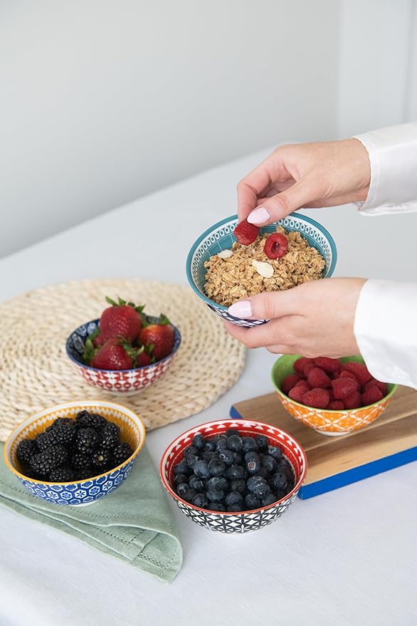 Annovero 10 Oz Ice Cream Bowls - Small Bowl for Serving Dips, Snack, Dessert, Side Dish - Colorful Decorative Porcelain for Kitchen - Microwave, Dishwasher, Oven Safe - Zero Lead & Cadmium, Set of 6
