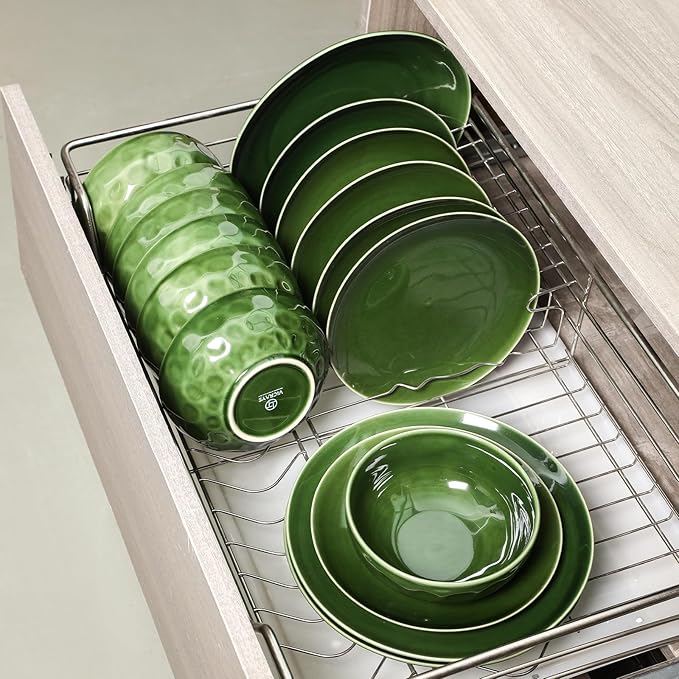 vicrays Ceramic Round Plates Set of 6 - Porcelain 10 inch Dinner Plates for Salad Dessert Appetizer Bread - Microwave Oven and Dishwasher Safe - Green
