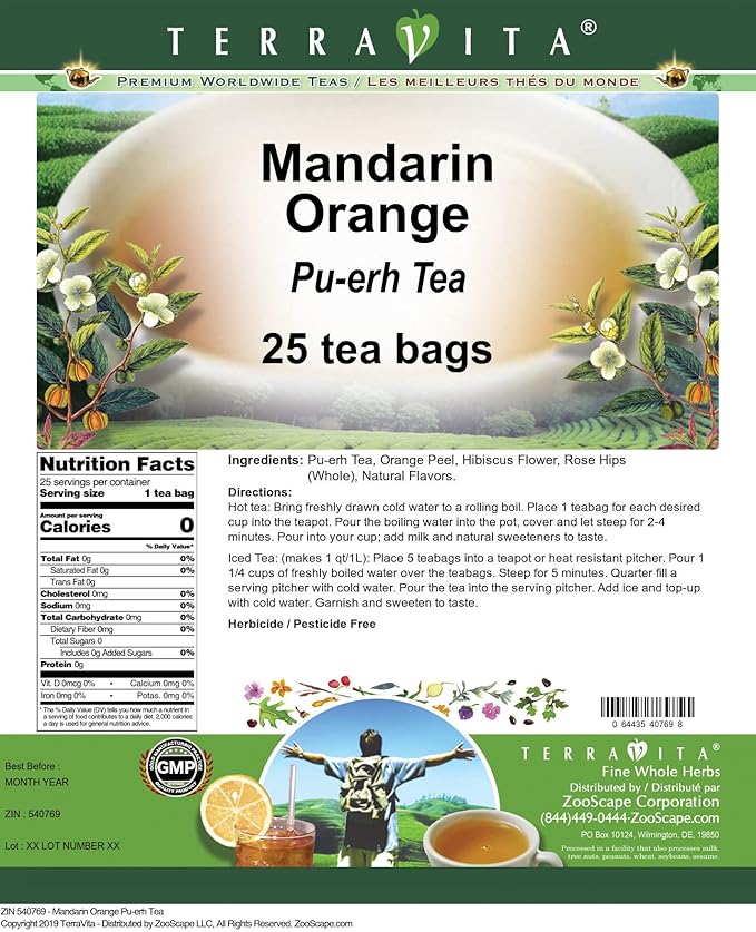 Mandarin Orange Pu-erh Tea (25 tea bags, ZIN: 540769)
