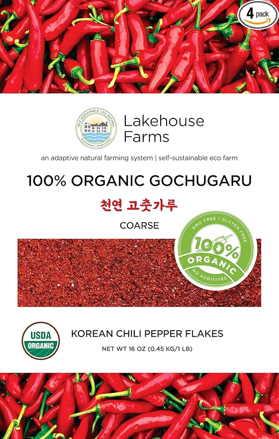Lakehouse Farms 100% Organic Korean Chili Pepper Flakes/Powder (Gochugaru) - The only US Grown and US Organic Certified Korean Pepper Flakes (1 Pound (Coarse))