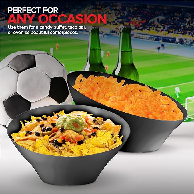 54oz Black Plastic Serving Bowls (4 Pack) Large Disposable Snack Bowl Candy Dishes, Buffet Containers, Chips, Popcorn, Snacks, Punch, Salad Bar, Parties, Office Desk, Bridal Shower, Party Supplies