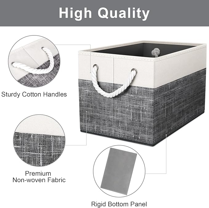 Fab totes Storage Bins [48-Pack], Foldable Storage Baskets for Organizing Toys, Books, Shelves, Closet, Large Storage Box with Rope Handles, Sturdy Organizer Bins, White & Black