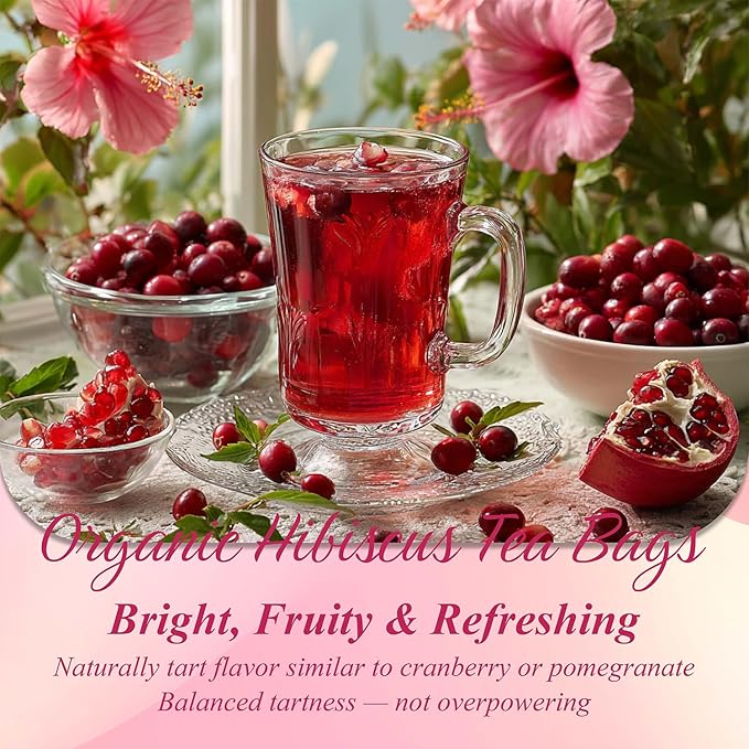 WT WEETEE Organic Hibiscus Tea Bags 100 Count, Caffeine-Free Herbal Tea for Hot & Cold Brew, 100% Pure Hibiscus Flowers, Balanced Tartness, Refreshing Iced Tea