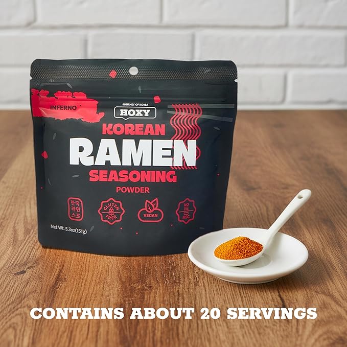 HOXY Journey of Korea "Korean Ramen Seasoning" | Gluten Free, Vegan, No-MSG | Premium Finest Ramen Seasoning Powder | 5.3oz (Inferno)
