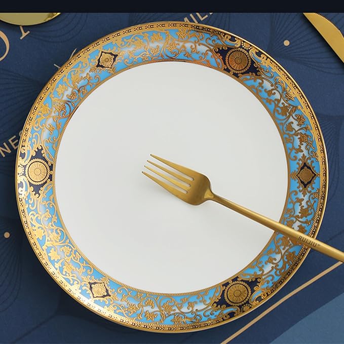 Bone China Dinnerware Set for 4, 8 Piece Tableware for Dining,Ornate Retro Pattern Plates for Fine Dining, Wedding Reception, Anniversary and Restaurant Use