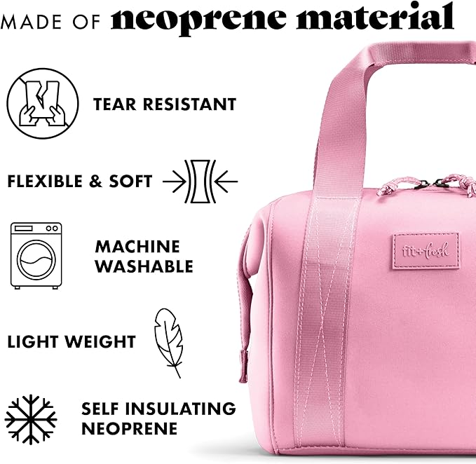 Fit & Fresh Remi Lunch Bag for Women Work – Neoprene Lunch Tote with Containers & Ice Pack, Reusable Meal Prep Lunch Box, Large Capacity, Machine Washable, Pink