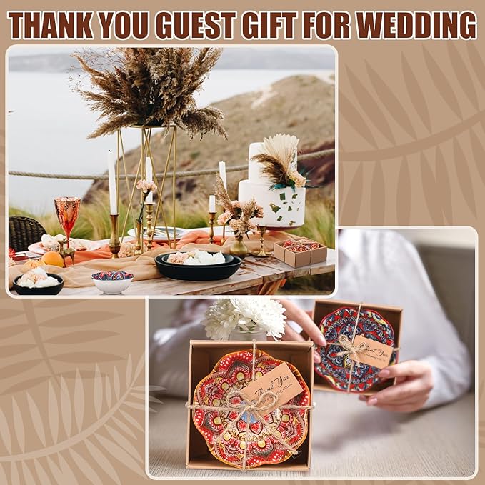 12 Pcs Wedding Favors for Guests 3.3 Inches Small Ceramic Bowl Dipping Bowl Mexican Pottery Boho Dishes Wedding Souvenirs for Bridal Pooja Baby Shower Birthday Guest Return Gift (Floral)