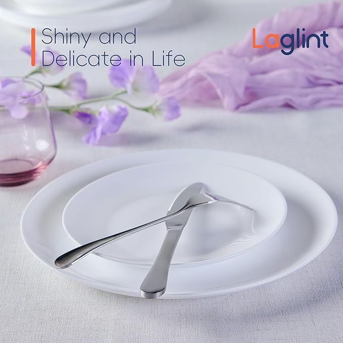 LaGlint 7.5 inch Appetizer Plate Set of 6, Lightweight Opal Glass Round White Salad Plates for Dessert Kitchen, Dishwasher and Microwave Safe
