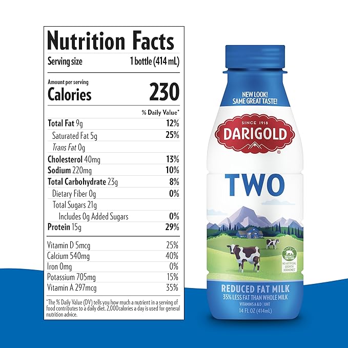 Darigold Milk 2 Percent, Reduced Fat Shelf Stable Milk with 12 Essential Nutrients, 15g Protein, rsBT Free - 14oz, 12 Pack (Two Percent)