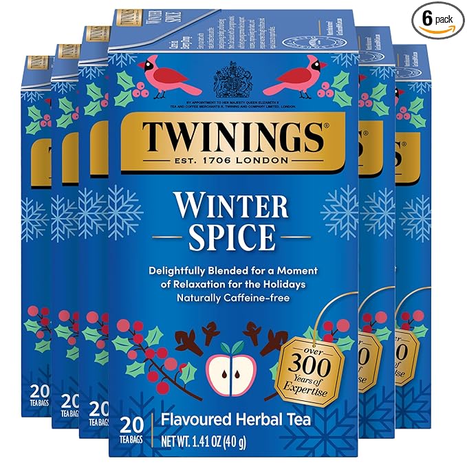 Twinings Winter Spice Herbal Tea Individually Wrapped, 20 Count (Pack of 6), Includes Camomile, Apple, Cinnamon, & Clove, Caffeine-Free, Enjoy Hot or Iced