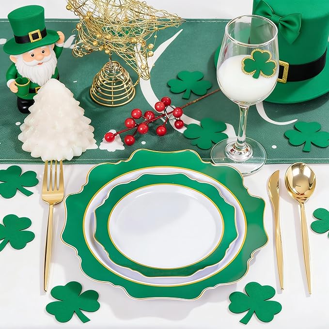WDF 100PCS Green Plates Disposable - Heavy Duty Green Plates - 50 Guests Green Plastic Plate for Sping/Wedding/Birthday/Party