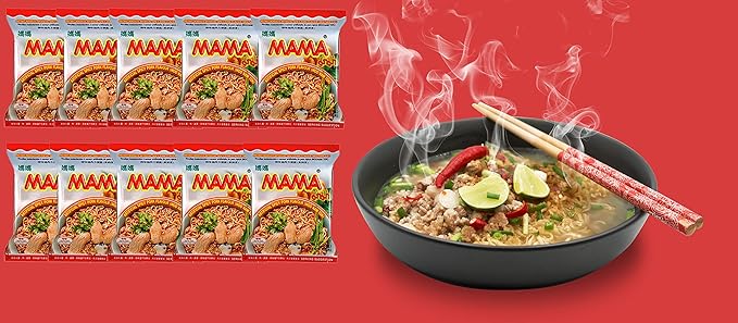 MAMA Ramen Style Instant Oriental Noodles Spicy Pork Flavor 10 Pack