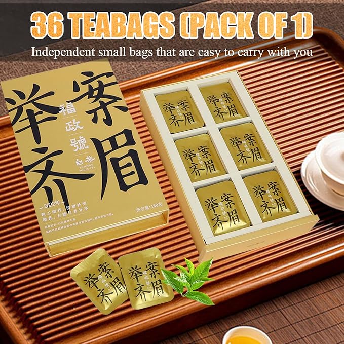 Organic White Tea Mini Brick (36 Packs, 5g Each) - Premium Shou Mei Small Square Discs, Individually Wrapped | Low Caffeine, No Bitterness | Hot or Iced, Perfect for Travel & Office