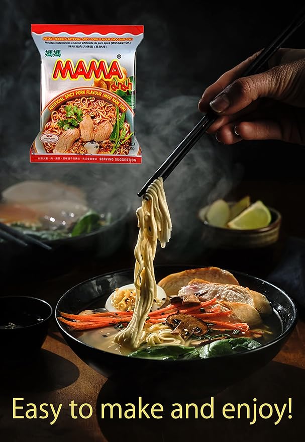 MAMA Ramen Style Instant Oriental Noodles Spicy Pork Flavor 10 Pack
