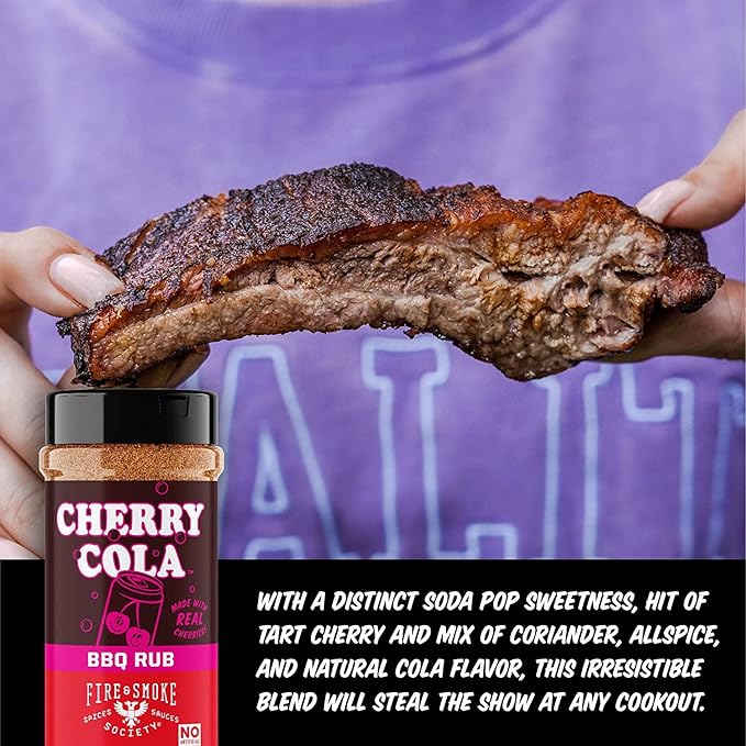 Fire & Smoke Society Cherry Cola Dry Rub | BBQ Seasoning for Smoking and Grilling Meat | Rib Rub, Brisket Seasoning, Pulled Pork Rubs and Spices | Allspice and Natural Cola Flavor | XL 12.7 oz