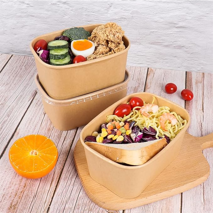 34 oz Disposable Kraft paper salad bowls with lids, Food containers Soup Bowls Party Supplies Treat Bowls 50 Pack