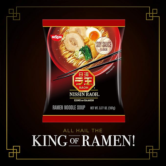 Nissin RAOH Ramen Noodle Soup, Soy Sauce, 3.77 Ounce (Pack of 12)