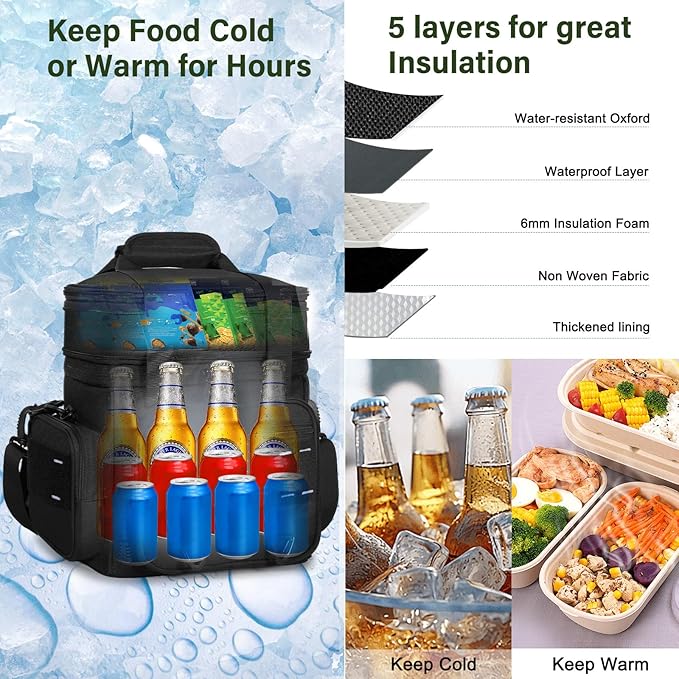TENKIST Expandable Tactical Lunch Box, XLarge Insulated Lunch Cooler Bag Heavy Duty Leakproof Lunch Pail for Men Adults Work Office Outdoor Picnic Trips,25L,Black