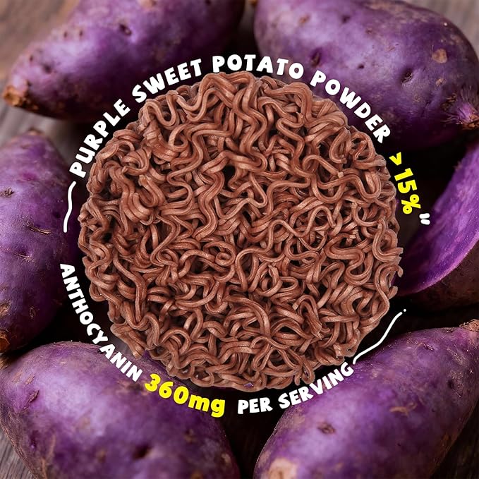 SUNGIVEN Organic Ramen Noodles Purple Sweet Potato Healthy Low Sodium Ready in 3 Minutes Non-Fried Instant No Additives or Preservatives 2.47 OZ (Pack of 10)