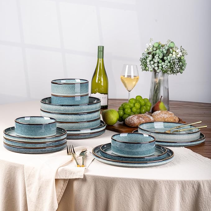 GBhome 9'' Large Ceramic Pasta Bowls, 32oz Stoneware Pasta Serving Bowls Set of 4 for Kitchen, Wide Bowls for Fruit,Pasta,Salad,Oatmeal,Meal, Microwave Safe, Space Blue