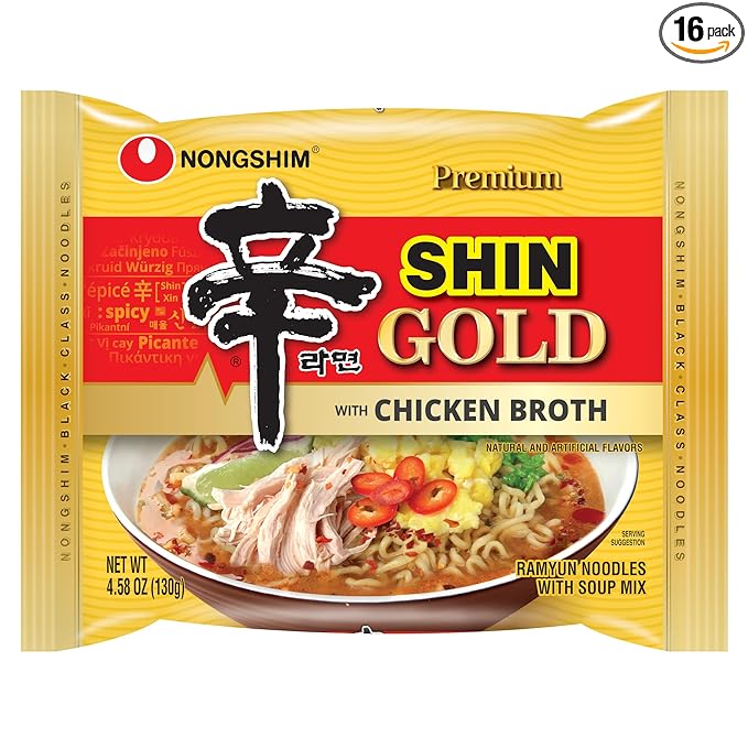 Nongshim Ramen Noodles, Gourmet Instant Ramen, Premium Microwavable Noodle Soup, Shin Gold, 4.58 Ounce (Pack of 16)