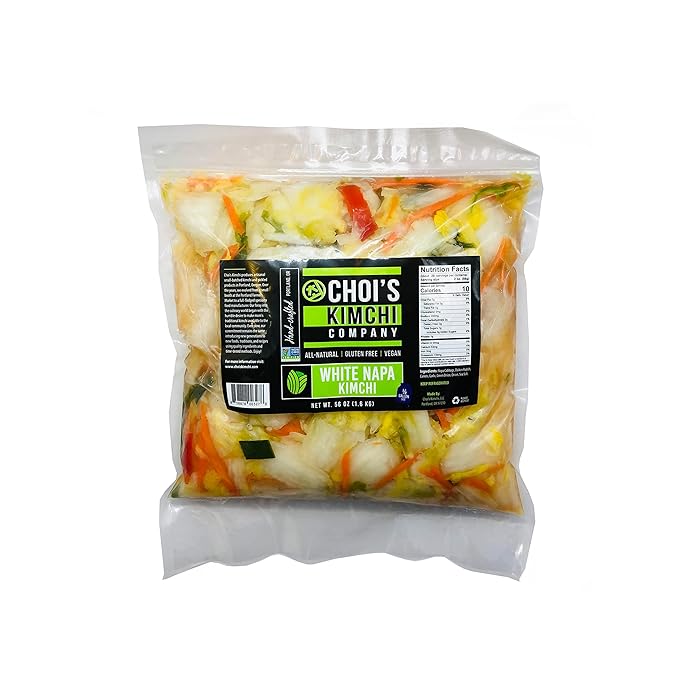 Half Gallon (3.5 lbs.) White Napa Cabbage Kimchi [Vegan, Gluten Free, Non-GMO, Probiotic] by Choi's Kimchi Co. Made in USA.