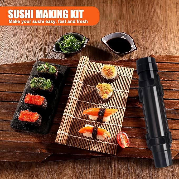 SmileTools Sushi Making Kit, Sushi Roller, Sushi Bazooka, Sushi Maker, Bamboo Sushi Rolling Mat for Beginners (Black)