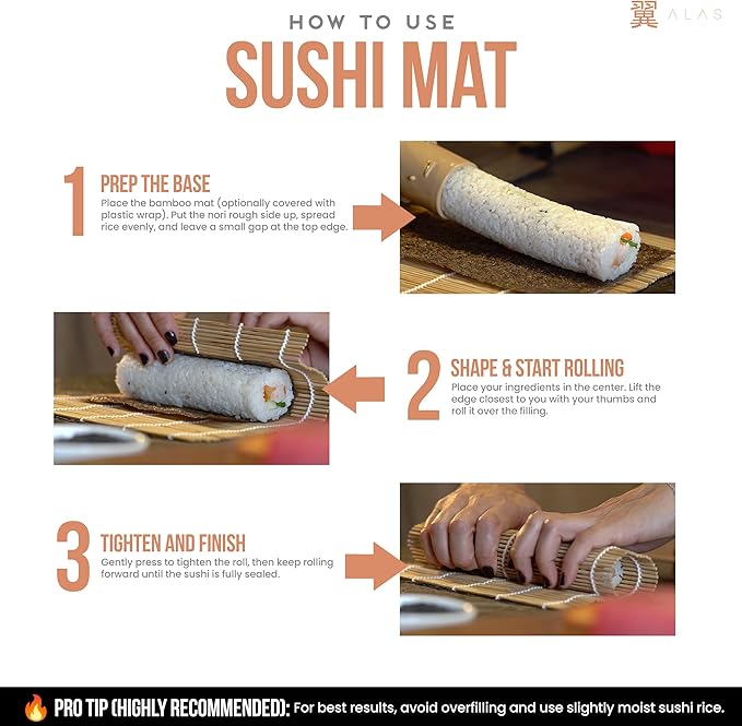 Alas Complete 20 Piece Sushi Making Set - Kit for Beginners & Pros with Knife, 2 Mats, Rice Bazooka and Dipping Plate