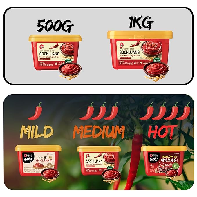 Gochujang Premium – Korean Red Chili Paste [ Mild | 1.1 lb (500g) ] – Gluten-Free/ 0 Fat/ 0 Cholesterol / (40 Calories/Serving) | Spicy & Sweet Savory Fermented Sauce | Great for Bibimbap, Marinades, Stews & BBQ - O’food