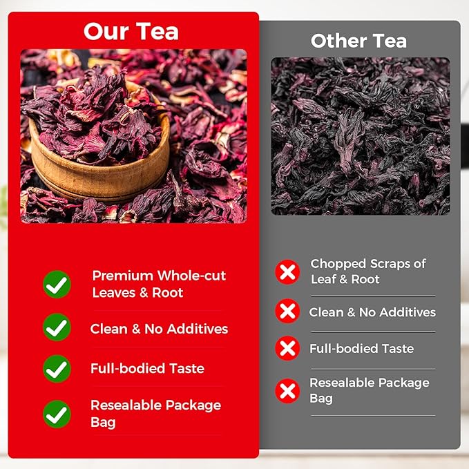 50 Bags Premium Natural Hibiscus Tea, 100% Pure Organic Hibiscus Flowers Herbal Tea, Caffeine-Free, Rich in Natural Goodness and Flavor, No Sugar, Gluten-Free, Vegan