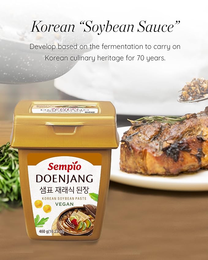 Sempio Doenjang: Traditional Korean Soybean Paste Vegan, Savory Sweet Cooking Base, Fermented Condiment for Soups, Jjigae, Marinades, Preservative Free (16.2 oz / 460g)
