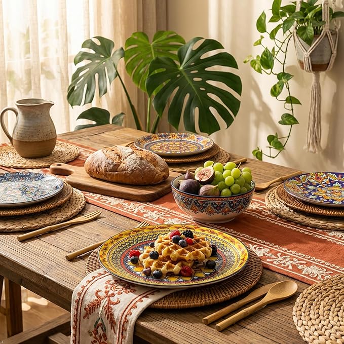 glowworm Dinner Plates Set of 6 – 8.5 Inch Ceramic Dessert Plates, Colorful Bohemian Salad Plate Set for Kitchen, Restaurant & Housewarming Gift – Microwave, Oven & Dishwasher Safe
