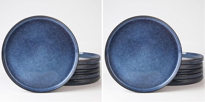 famiware Star Dinner Plates for 6, 10 inches Plate Set, Scratch Resistant, Stoneware Dinnerware, Kitchen Modern Rustic Serving Dishes, Nebulas Blue (Pack of 2)