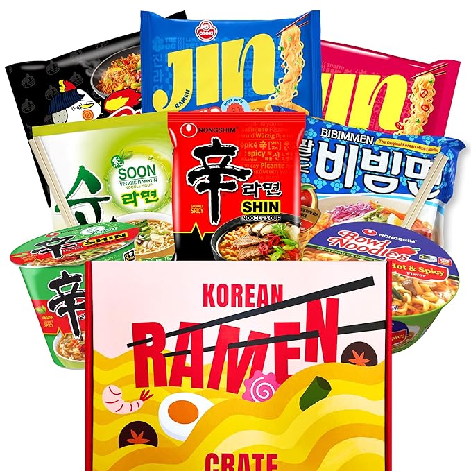 Asian Ramen Gift - Character Box | 8 Korean Ramen + 2 Chopsticks | Gift for Korean Food Box | The Spicy Noodle Challenge for Student and Adult - Journey of Korea