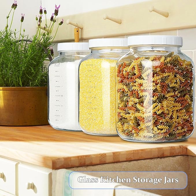 Folinstall 2 Pack 1 Gallon Large Fermentation Jars w 2 SCREW Lid and 3 Airlock - 100% Airtight Lid, Wide Mouth Glass Jar, Pickle Jar w Scale Mark for Sourdough Starter