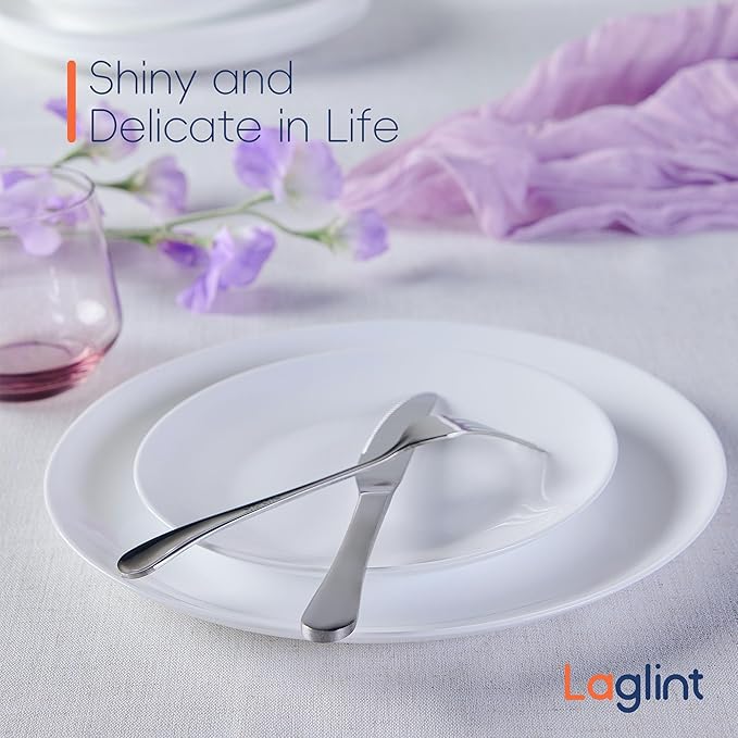 LaGlint 10.5 inch Dinner Plate Set of 6, Lightweight Round Opal Glass White Dinnerware Plates, Dishwasher and Microwave Safe