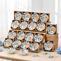 SiliFine 24 Pcs Wedding Favors for Guests Small Ceramic Bowl Bulk Gifts Set 3.3 Inch Floral Design Mini Dipping Sauce Dish with Card Box for Bridal Pooja Baby Shower Birthday (Rose,Blue)