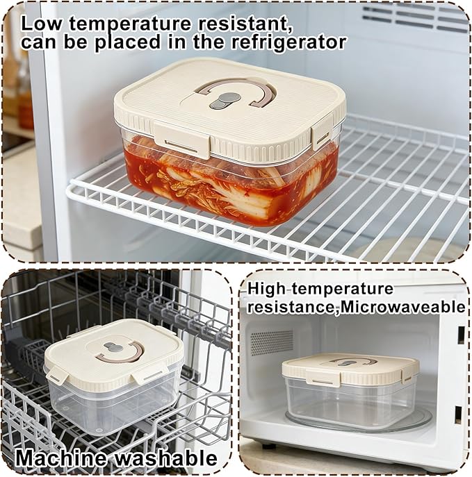2 Pack Kimchi Sauerkraut Fermenting Container with Airtight Lids 0.74Gal/2.8L Kimchi Fermentation Jar for Refrigerator Sauerkraut Storage Box Organizer for Pickles Food Vegetables