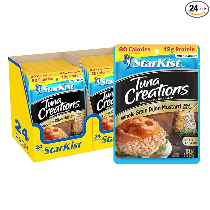 StarKist Tuna Creations Whole Grain Dijon Mustard Tuna Salad Pouch (3.0 oz - 24 Pack) Wild Caught, High Protein Shelf Stable Seafood, No Draining, Ready to Eat for Salads and Sandwiches