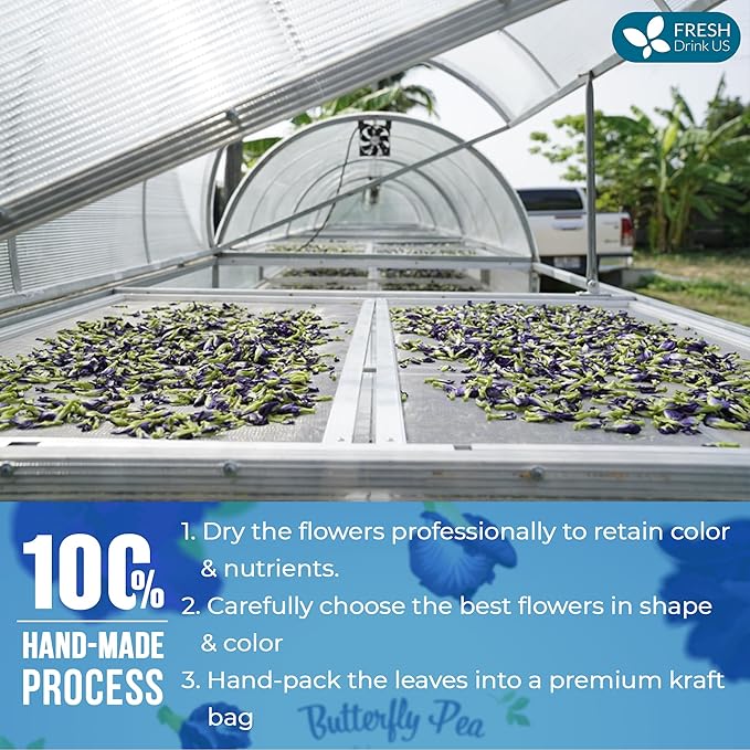 FreshDrinkUS, Premium 8oz Butterfly Pea Flowers, 100% Natural & Pure from Whole Butterfly Pea Flowers Leaves, Wildcrafted, Blue Butterfly Pea Flowers Loose Leaf Herbal Tea, No Gluten, Vegan