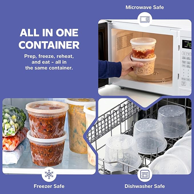 GUSTO [48 Sets 16 oz. Plastic Deli Disposable Food Storage Containers With Airtight Lids (Formerly Comfy Package)