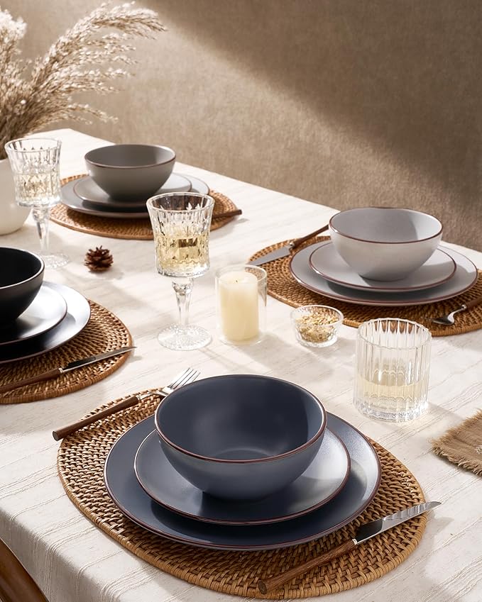 Famiware Venus Plates and Bowls Sets with Trim, 24 Pieces Speckled Stoneware Dinnerware Set for 8, Matte Multicolor - Microwave & Dishwasher Safe, Modern Minimalist Dish Set, Everyday & Formal Use